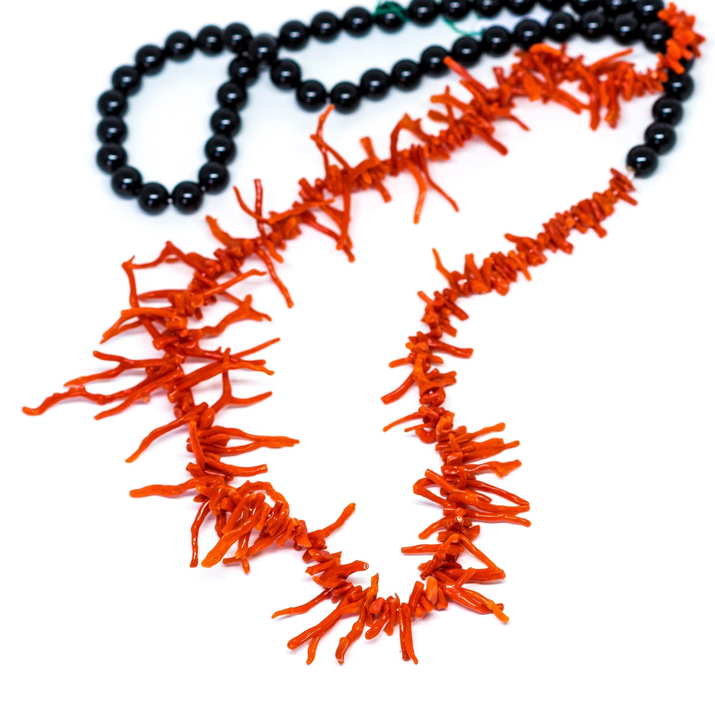 Collana di Agata Nera e Frange di Corallo Rosso