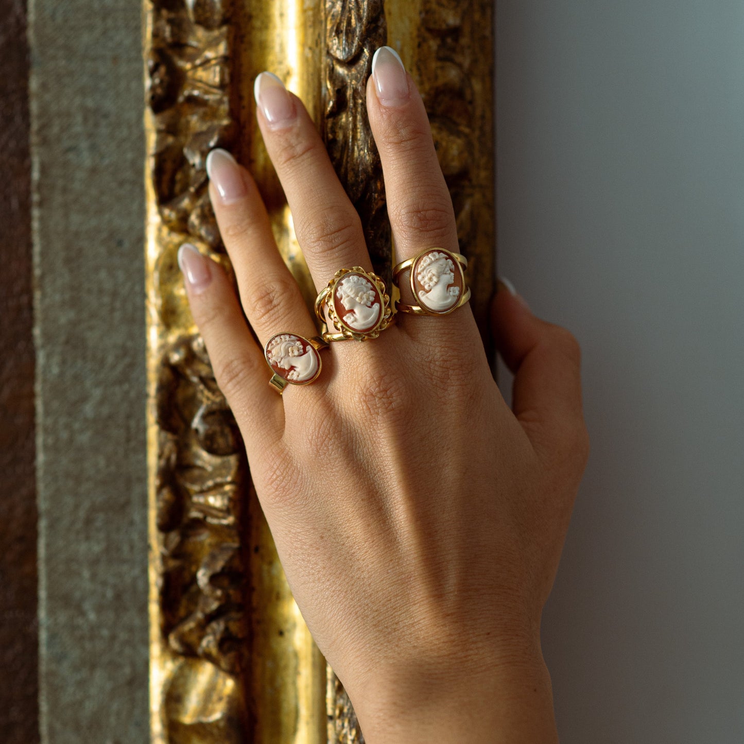 Cameo rings with woman face