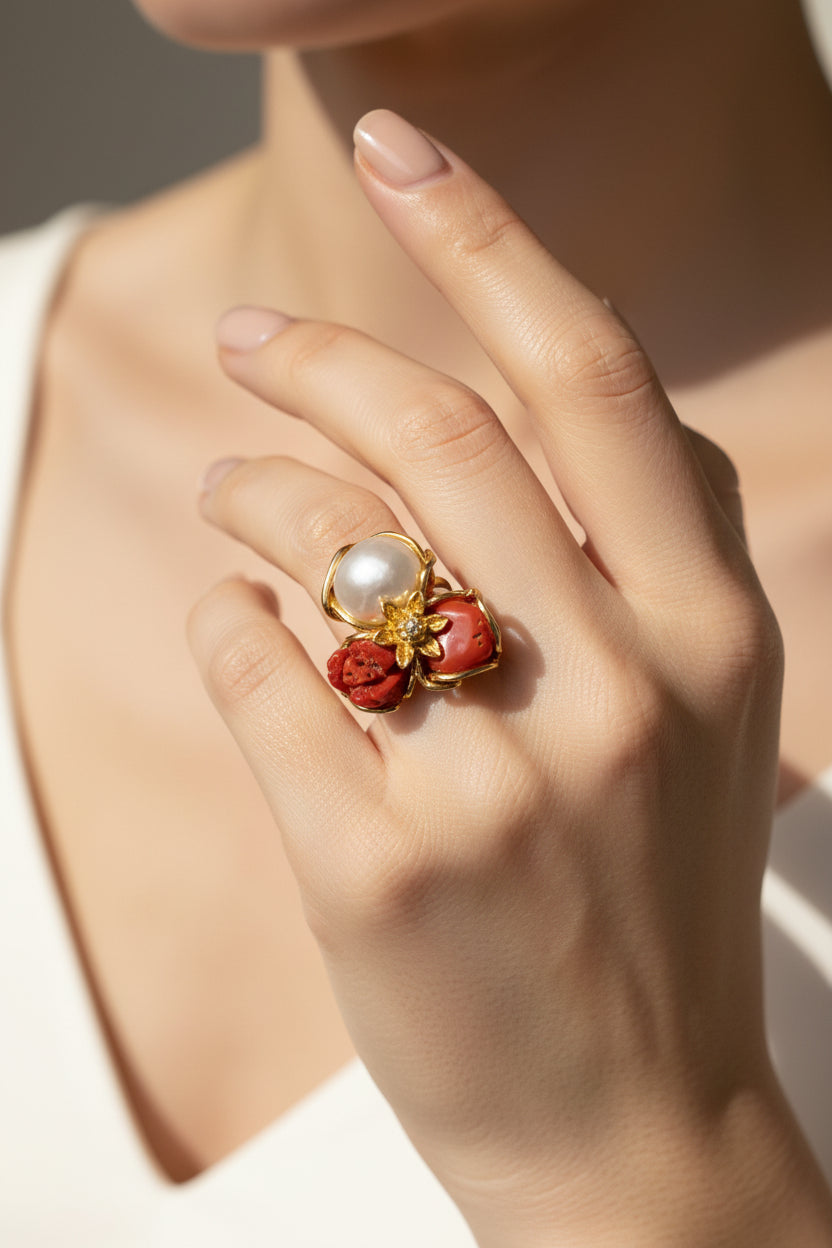 Anello in Corallo e Perla