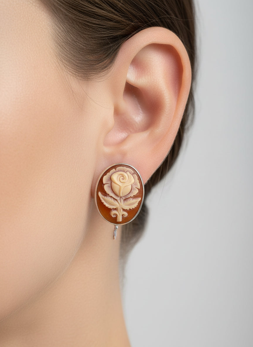 Orecchini in Cammeo incisione "Rosa"