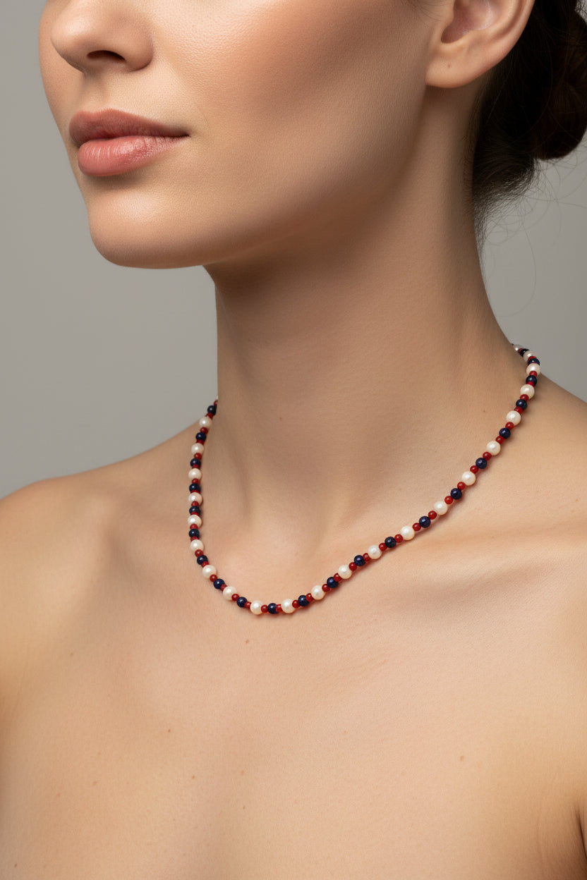 Collana in Corallo Rosso, Corallo Bianco e Lapis