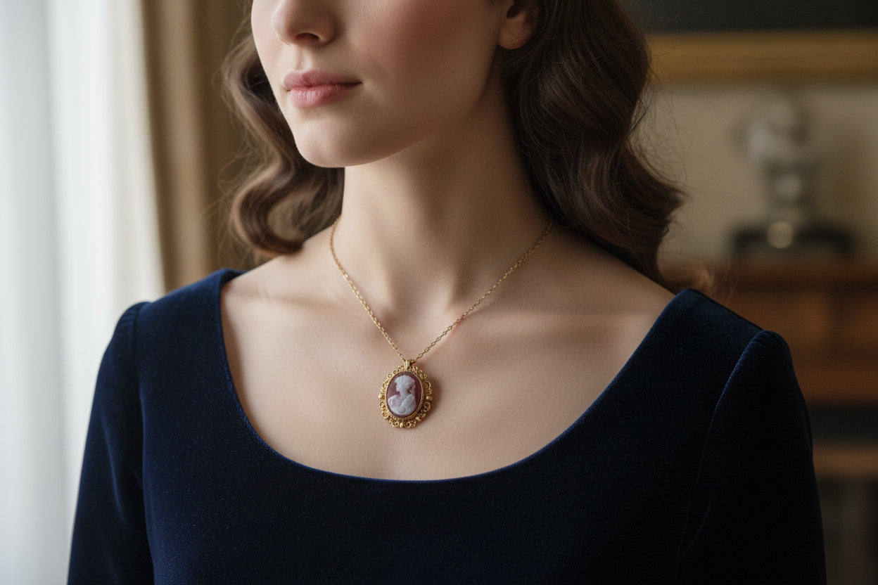 Cammeo Nudo in Agata incisione Profilo di Donna