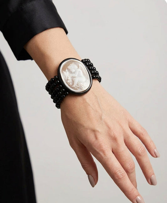 Bracciale in Ebano-Agata e Cammeo incisione "Putto"