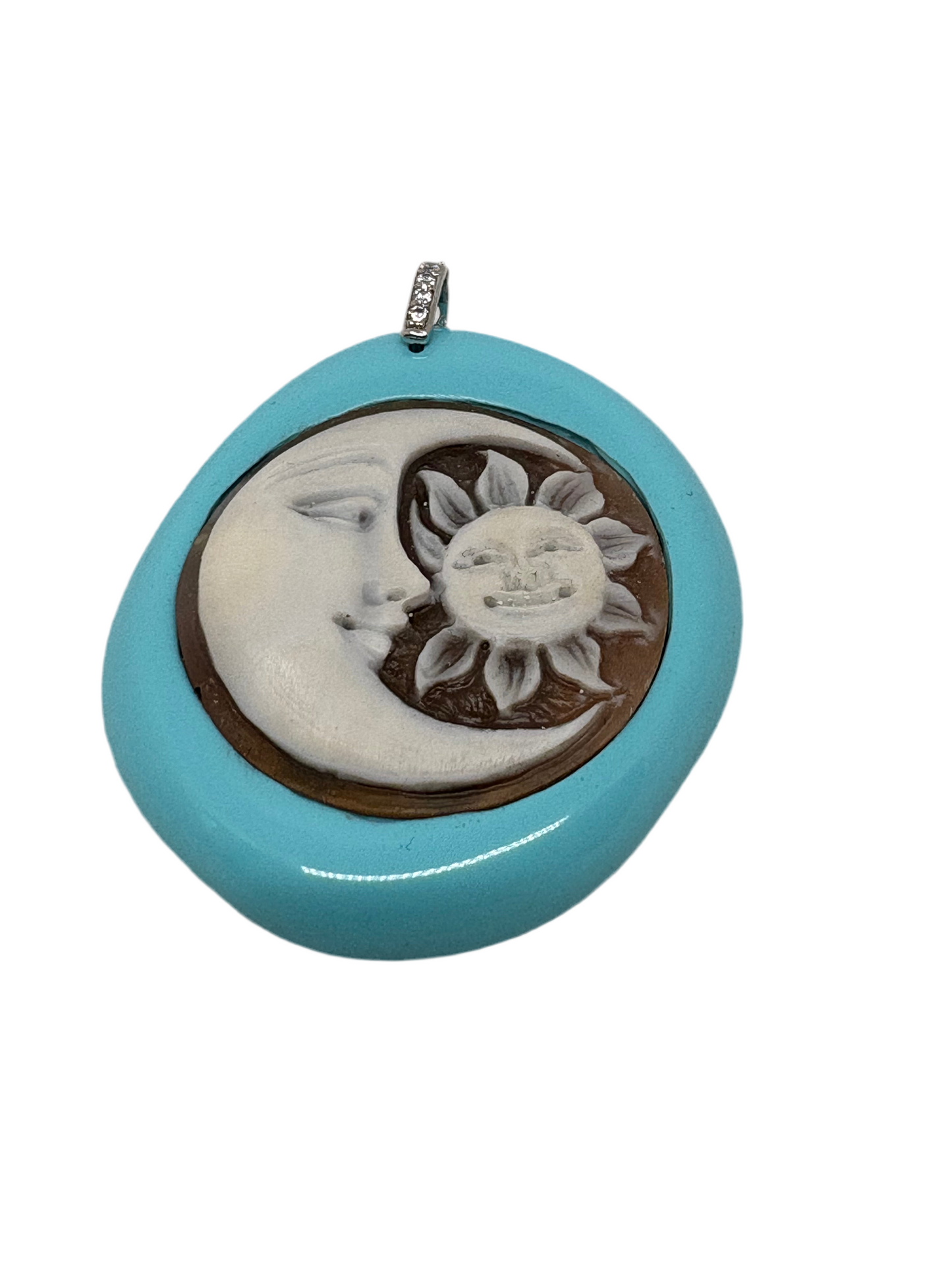 Pendente in Cammeo e Pasta di Turchese 'Sole e Luna'