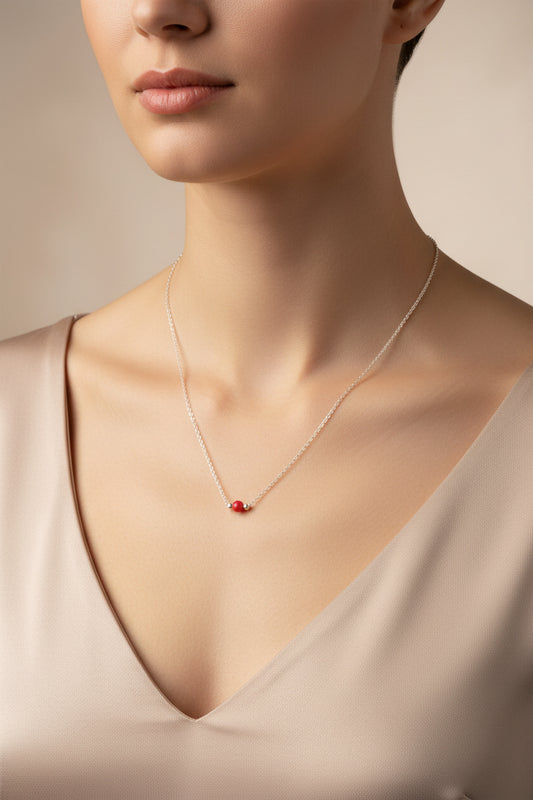 Collana in Argento con Perline in Corallo