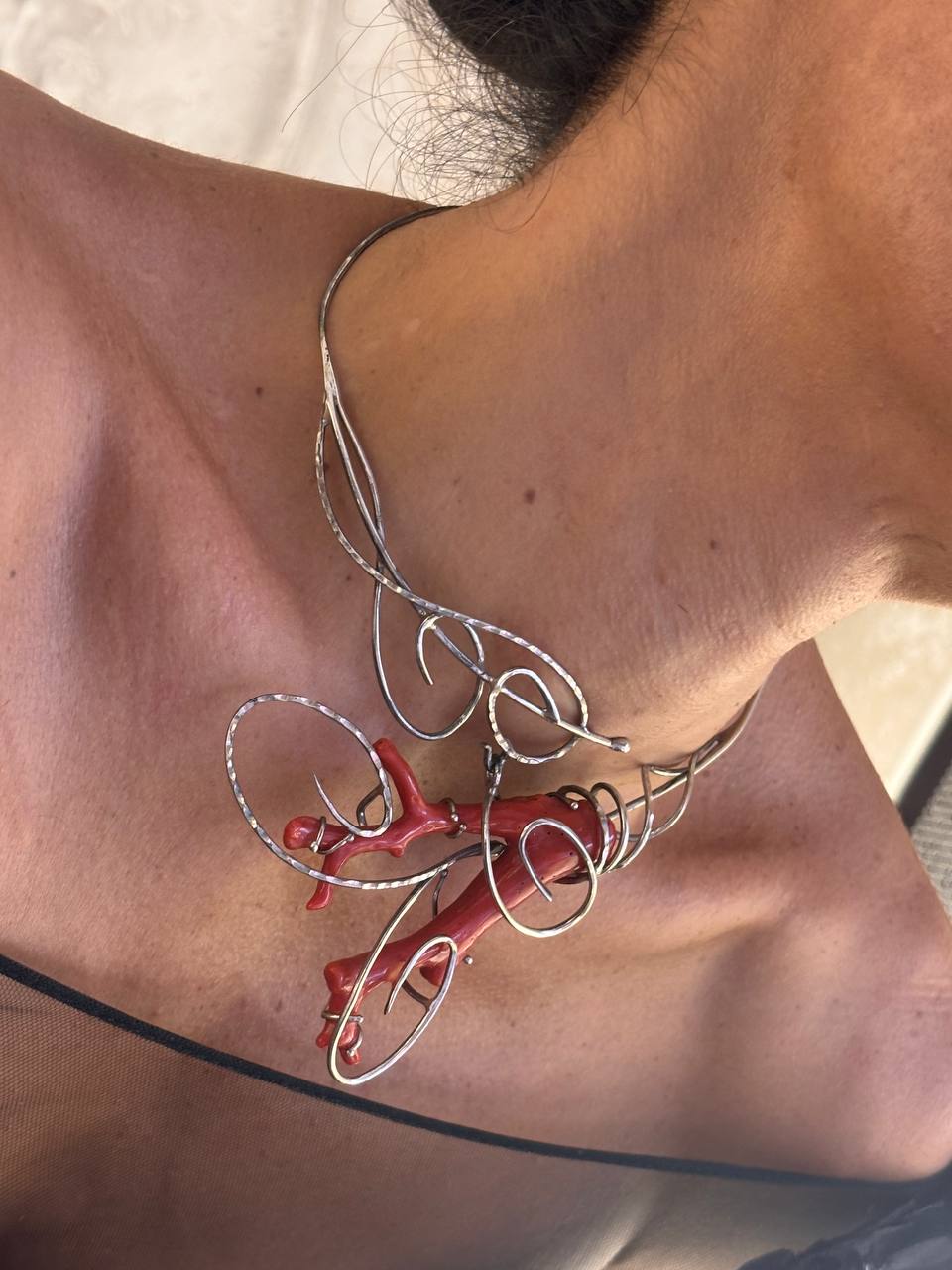 Collana in Ramo di Corallo e Argento Lavorato