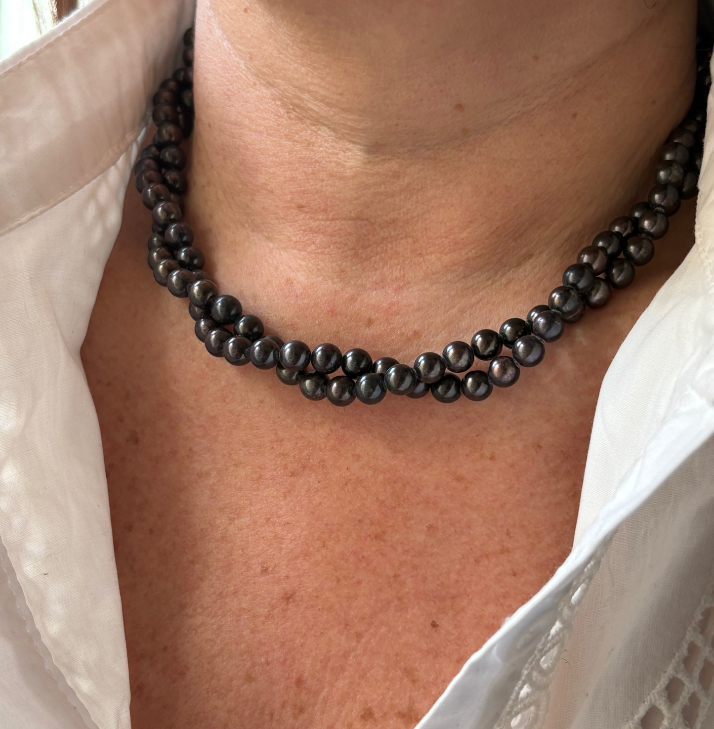 Collana in Torchon di Perle Nere