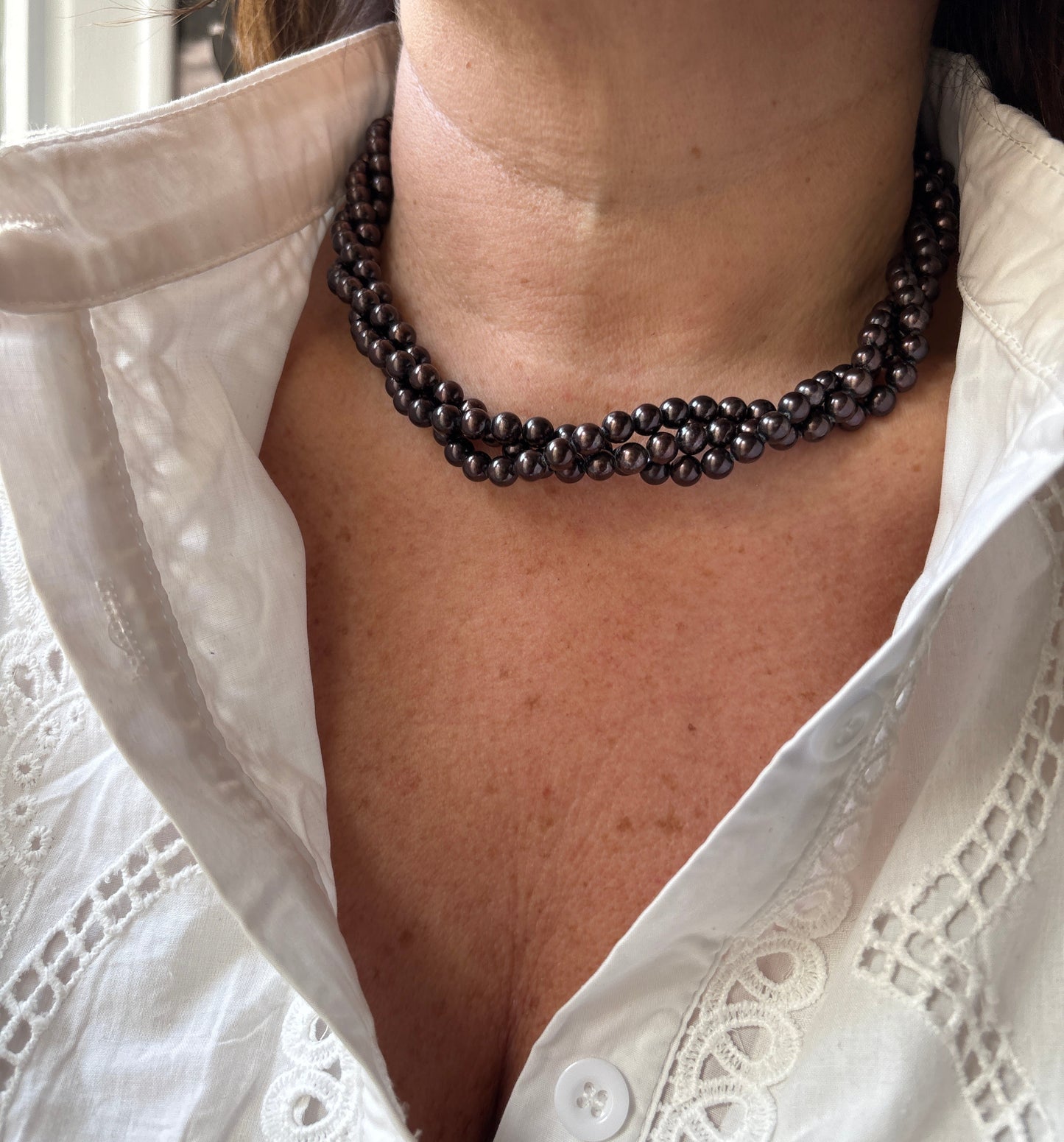 Collana in Torchon di Perle Nere