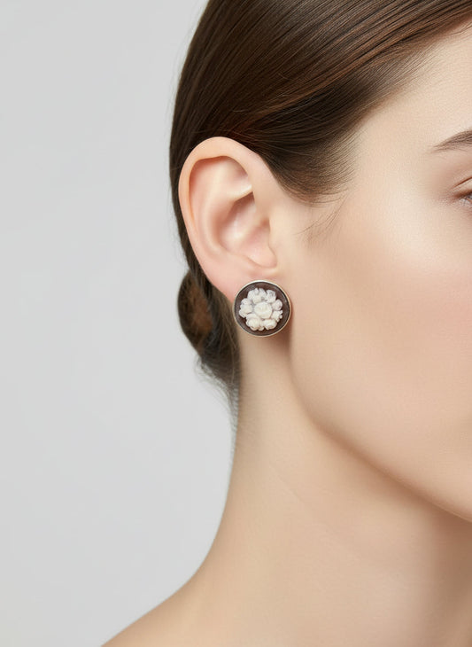 Orecchini in Cammeo Artistico incisione "Fiori"