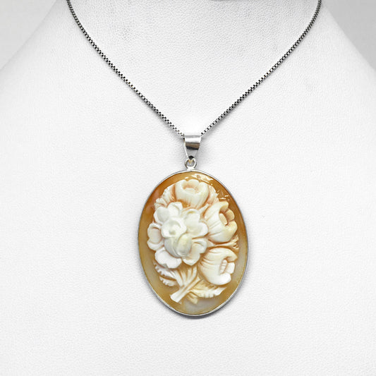 Cameo Pendant Engraving Flowers