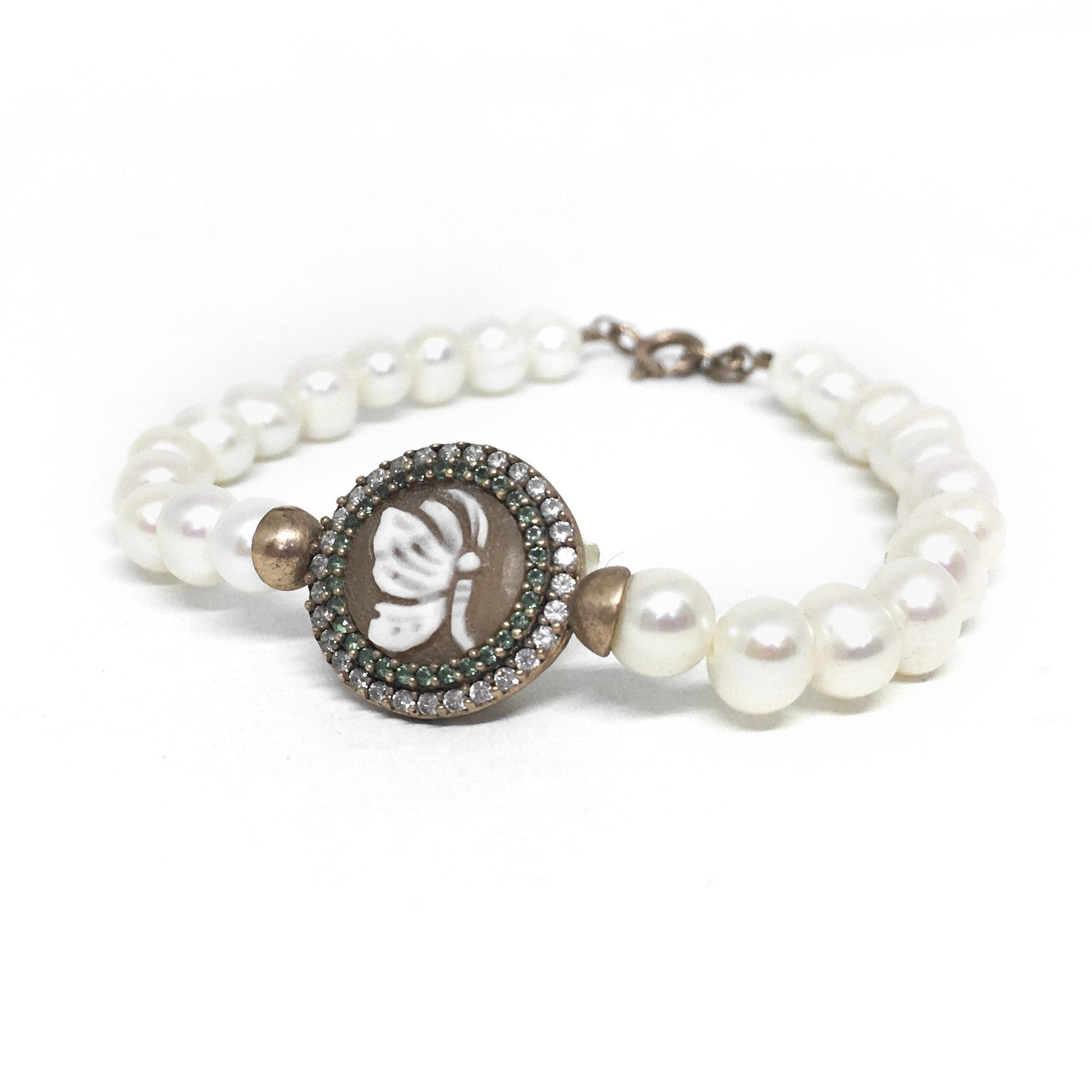 Bracciale Cameo Italiano Cammeo con Perle e Zirconi