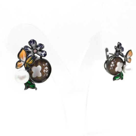 Orecchini Cameo Italiano Cammeo Fiori e Farfalla 