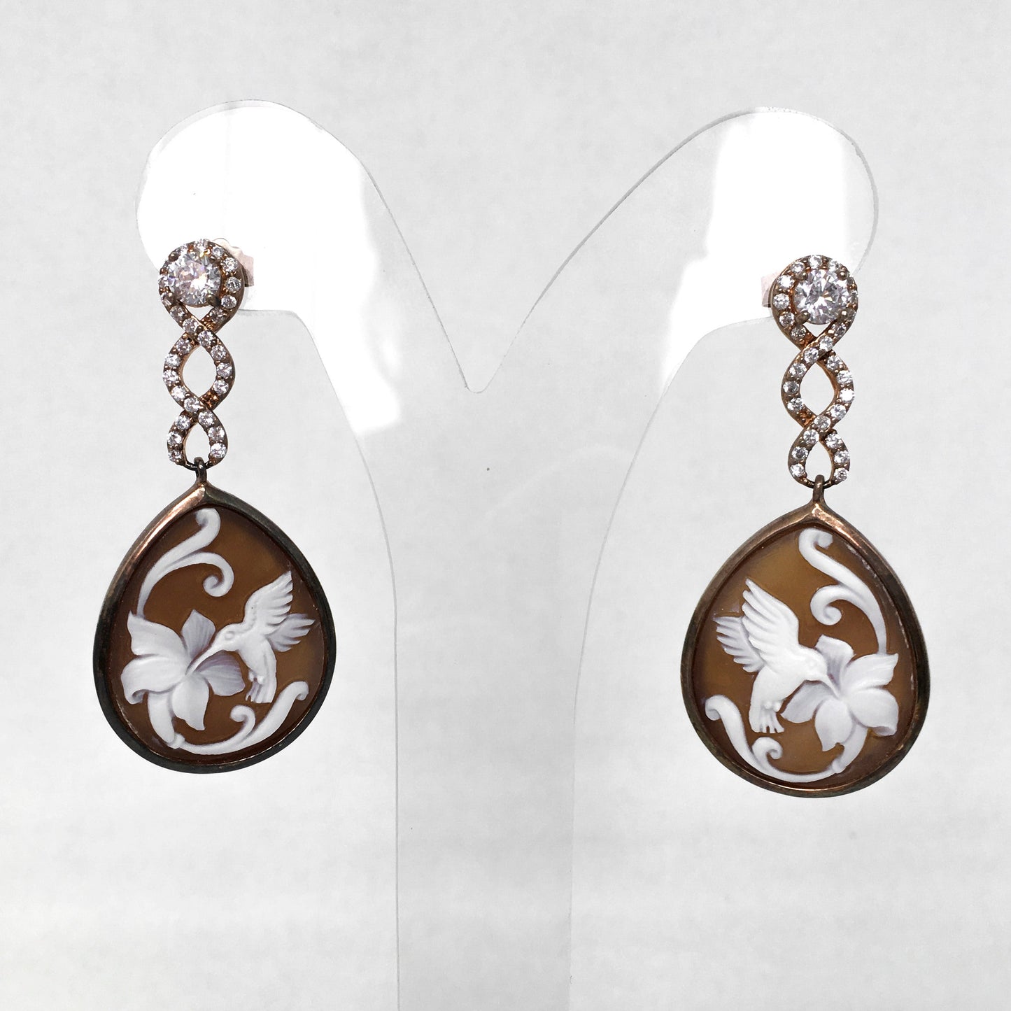 Orecchini Cameo Italiano Cammeo Colibrì e Fiore