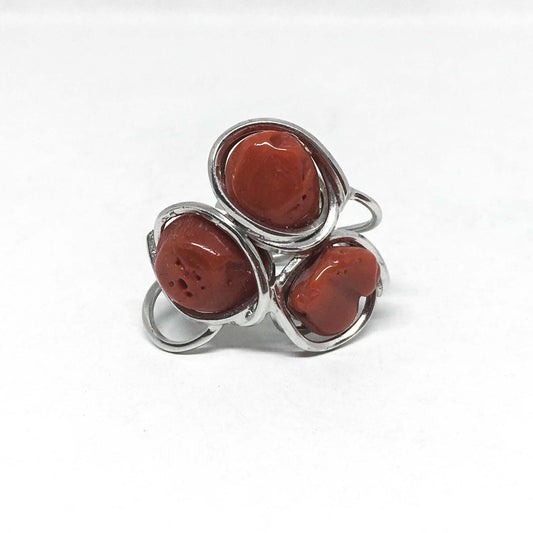 Anello corallo rosso e argento