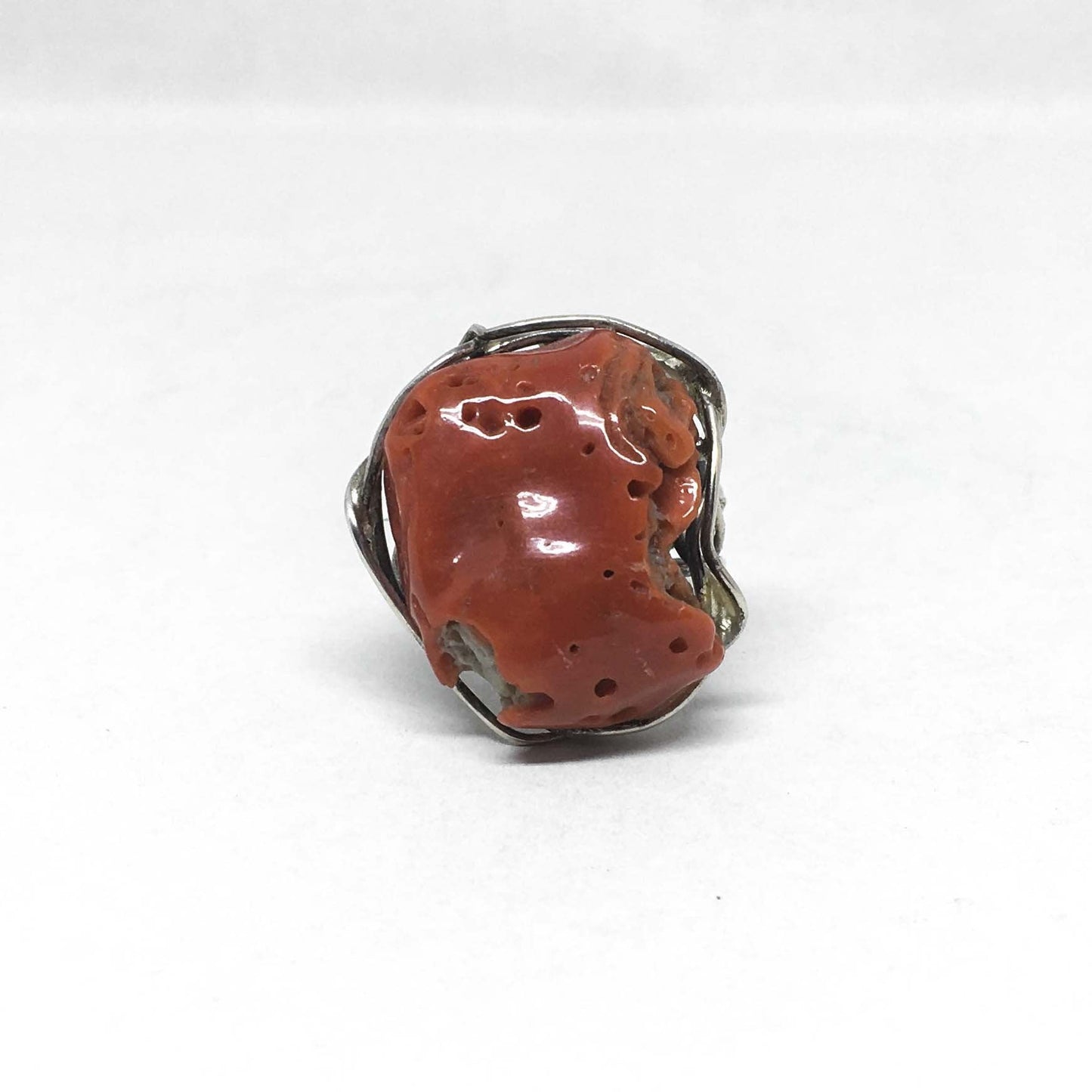 Anello corallo rosso e argento