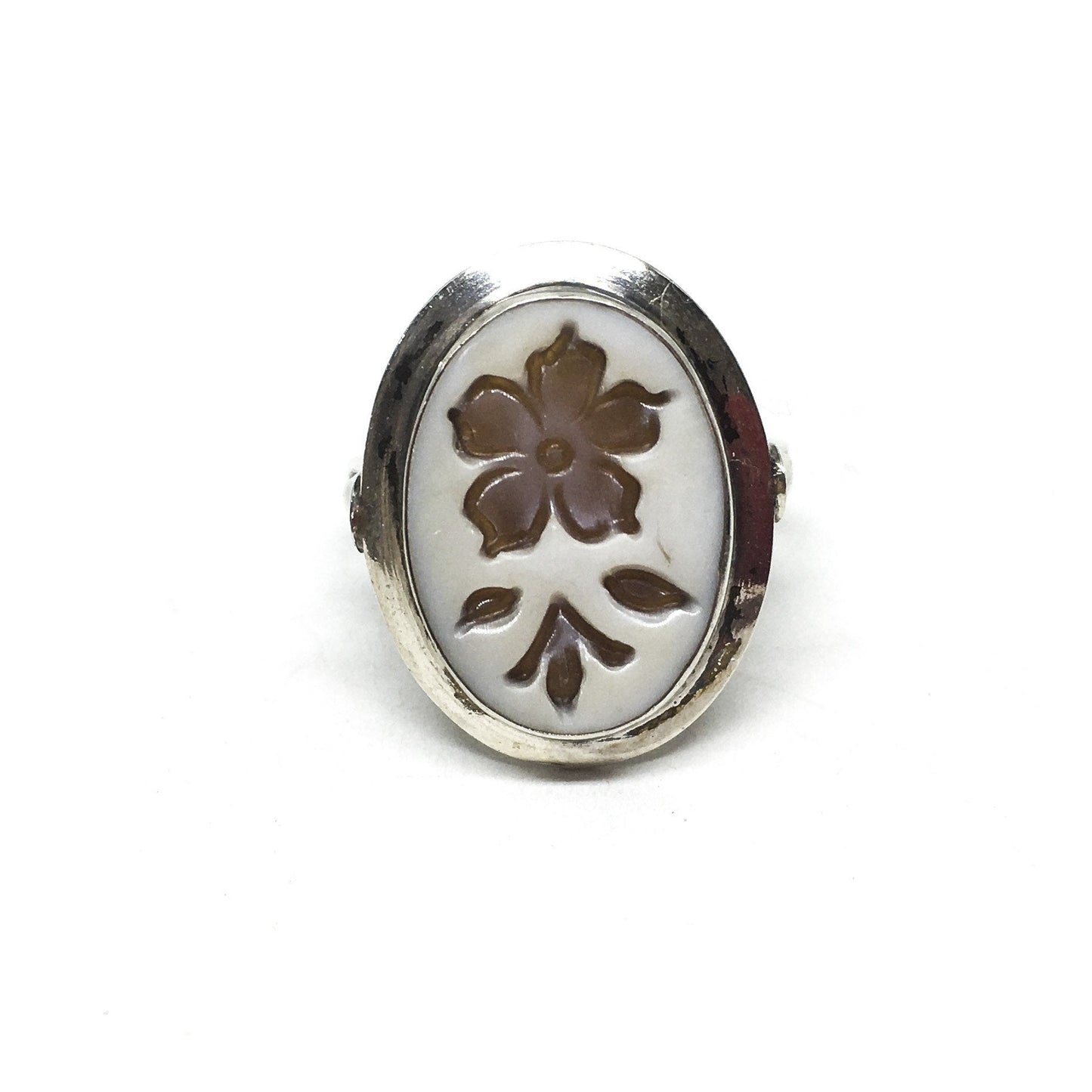 Anello Cammeo Incisione Inversa Fiori