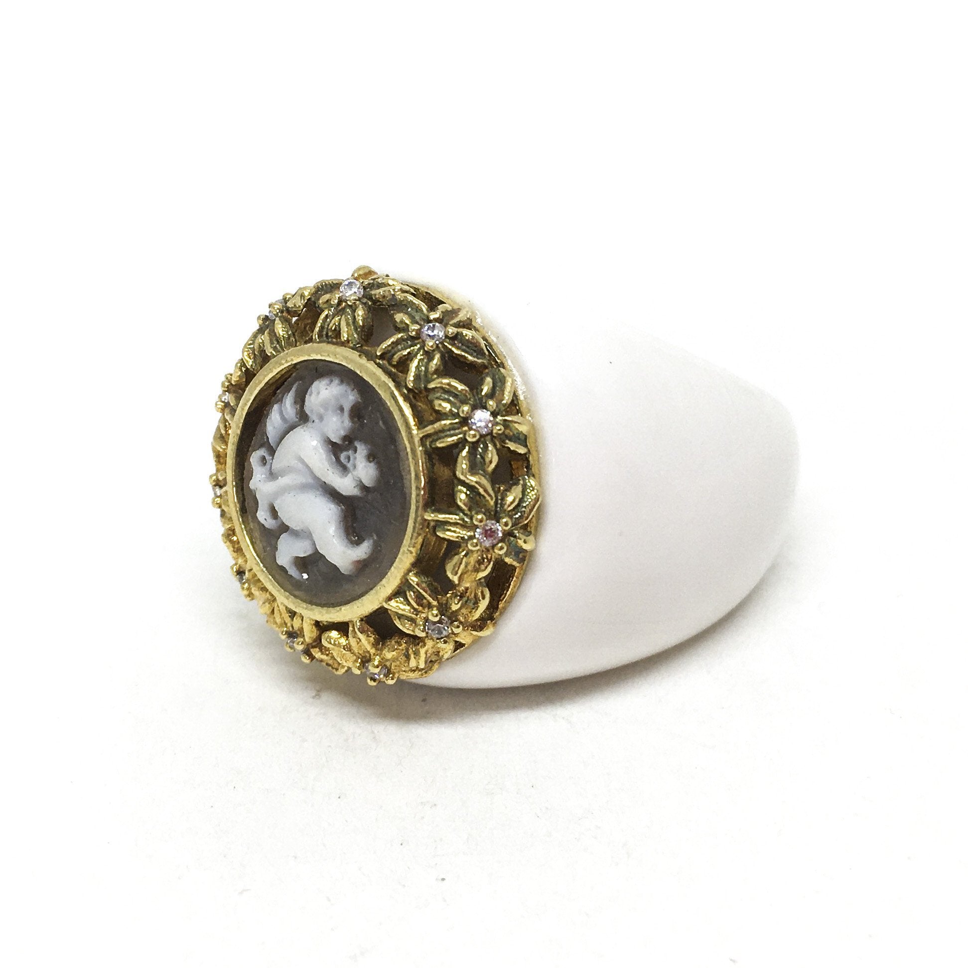 Anello-Cameo-Italiano-Cammeo-e -Zirconi -Putto