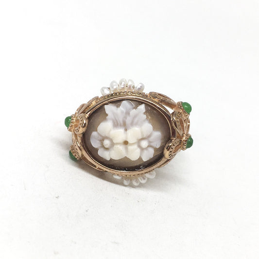 Anello-Cameo -Italiano-Cammeo-Incisione-Fiori