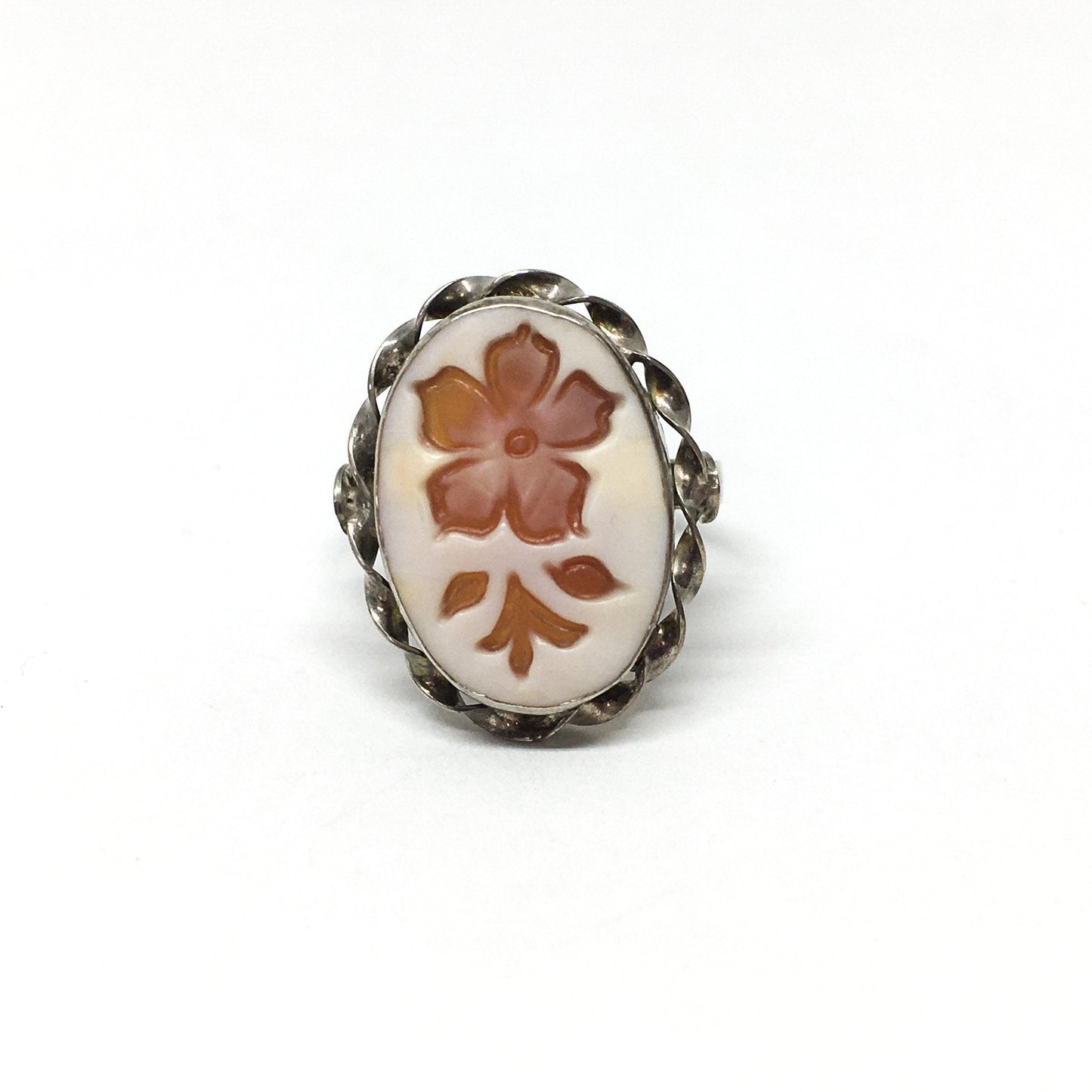 Anello Cammeo Incisione Inversa Fiori