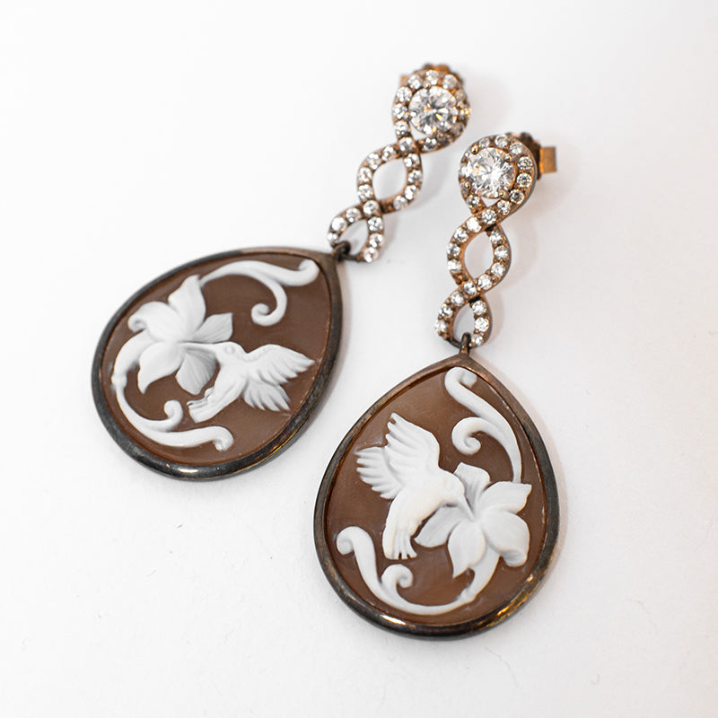 Orecchini Cameo Italiano Cammeo Colibrì e Fiore