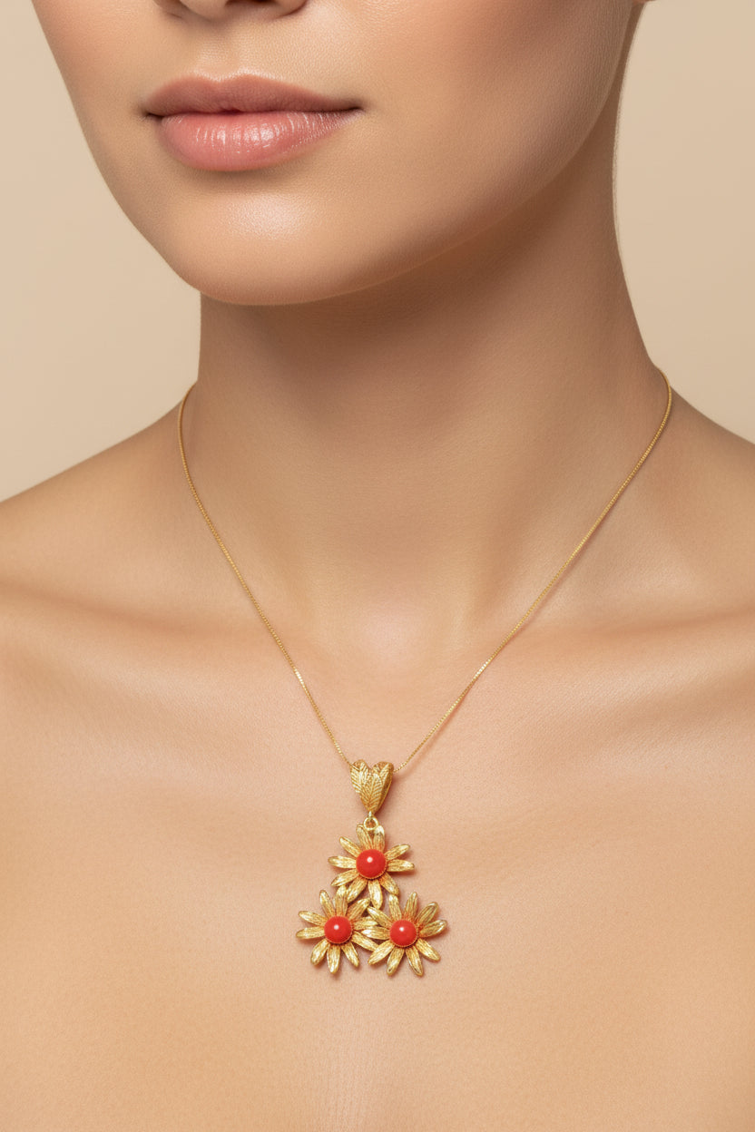 Coral Pendant in the Shape of Daisies