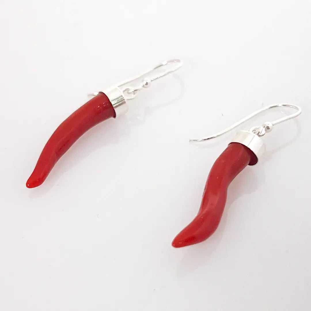 Orecchini Corallo Corno Portafortuna