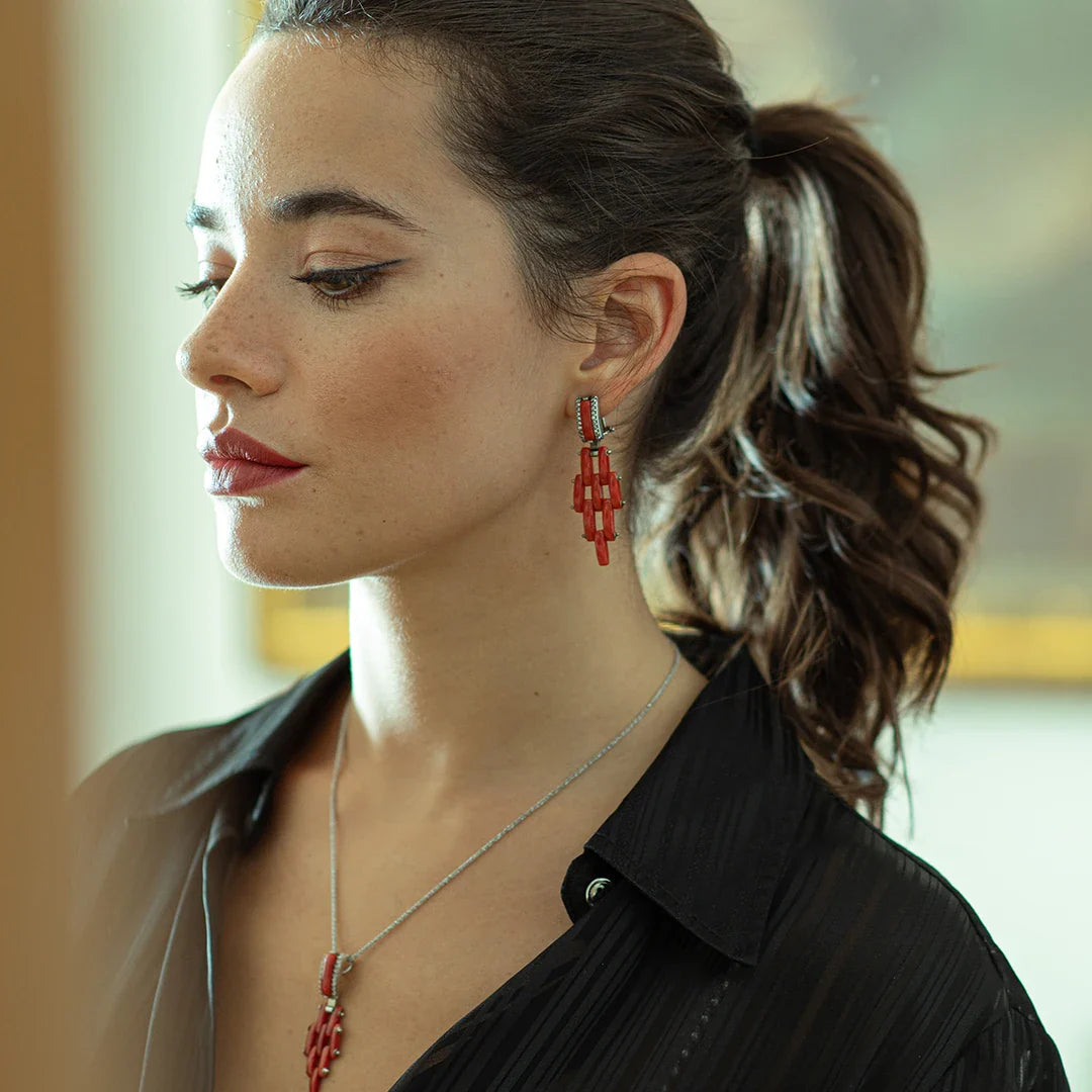 Red Coral and Zircon Pendant