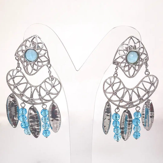 Stylized Silver Earrings with Crystals 