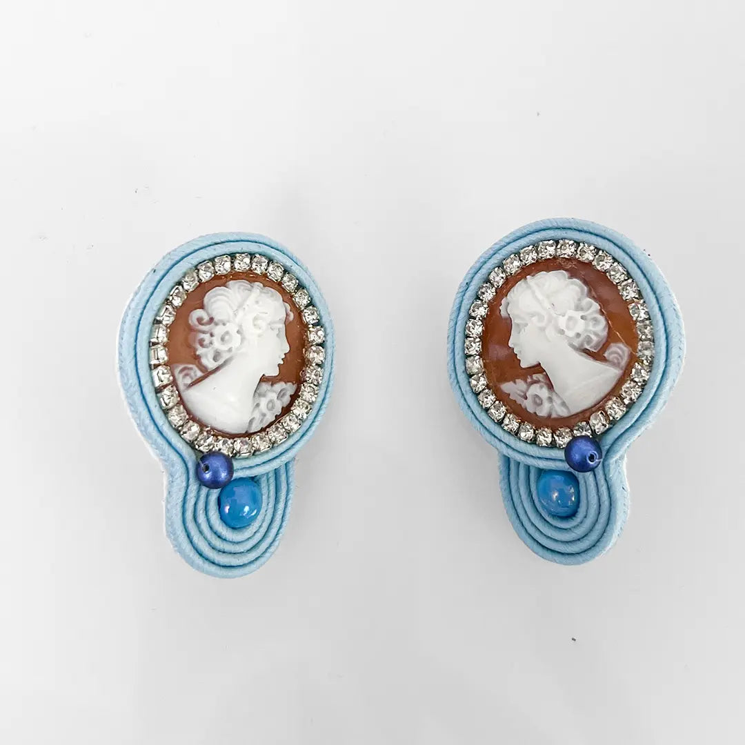 Soutache Earrings with Cameo Profile Woman