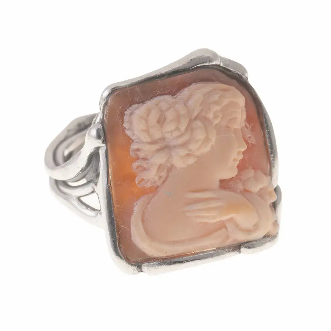 Anello Cammeo Profilo Donna con Mano 