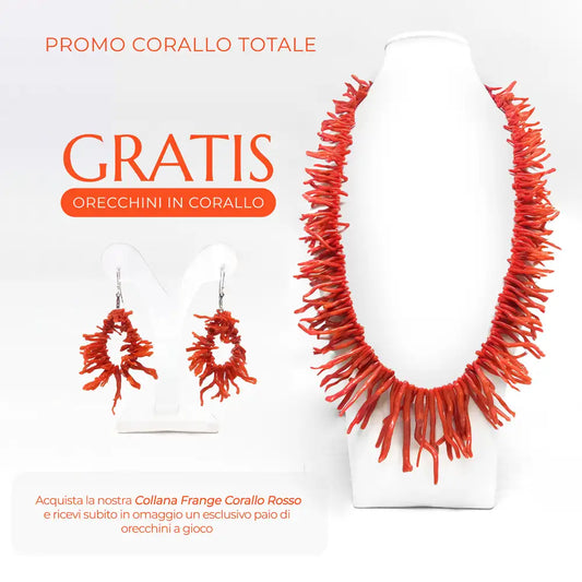 Collana Frange Corallo Rosso + Orecchini in Omaggio